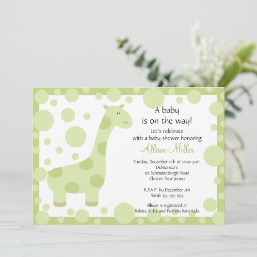 Groene Giraffe Baby shower Uitnodiging (Staand voorkant)