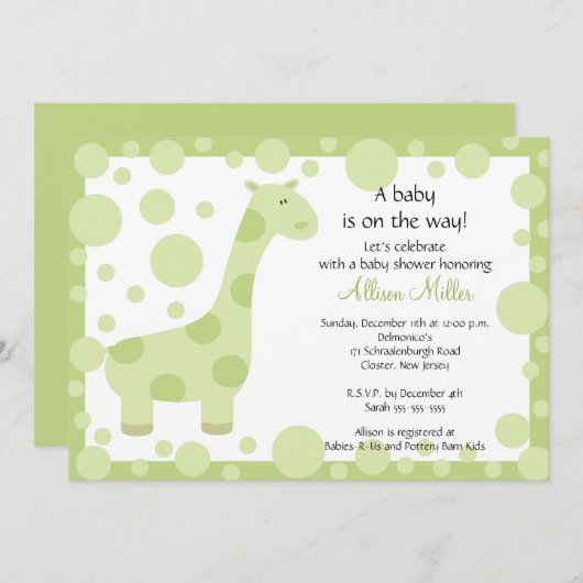 Groene Giraffe Baby shower Uitnodiging (Voorkant / Achterkant)