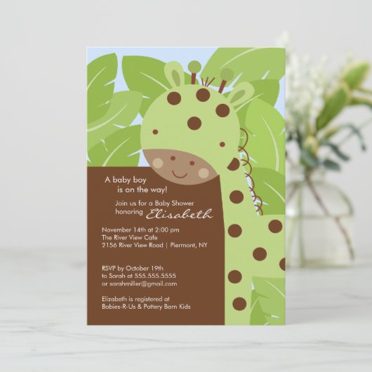 Groene Giraffe Baby shower Uitnodiging (Staand voorkant)
