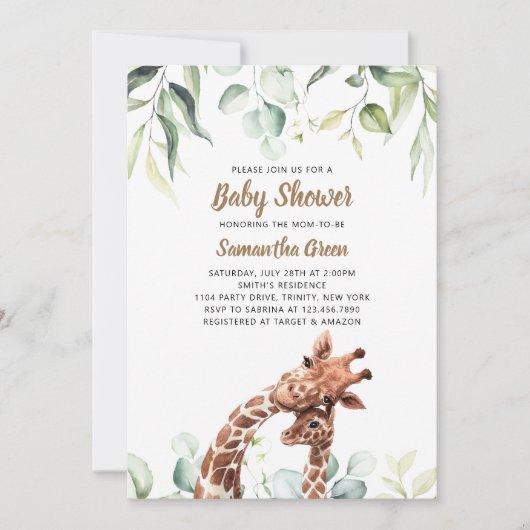 Groene Giraffe Baby Shower Uitnodiging (Voorkant)
