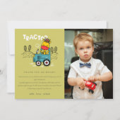 Groene Giraffe in Boerderij Tractor Boys Foto Verj Bedankkaart (Voorkant)