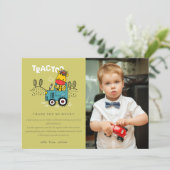 Groene Giraffe in Boerderij Tractor Boys Foto Verj Bedankkaart (Staand voorkant)