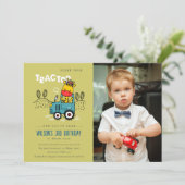 Groene Giraffe in Boerderij Tractor Boys Foto Verj Kaart (Staand voorkant)