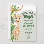 Groene Giraffe Jong Wilde Drie Derde Verjaardag Kaart (Voorkant)