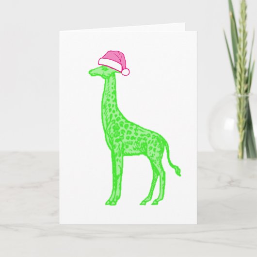 Groene Giraffe met roze Santa Hat Kaart (Voorkant)