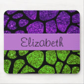 Groene Giraffe, Paarse Giraffe, glitter, Jouw naam Muismat (Voorkant)