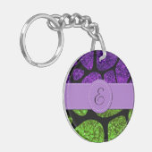 Groene Giraffe, Paarse Giraffe, Glitter, Monogram Sleutelhanger (Voorkant Links)