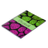 Groene Giraffe, roze Giraffe, glitter, Jouw naam Notitieboek (Linkerzijde)