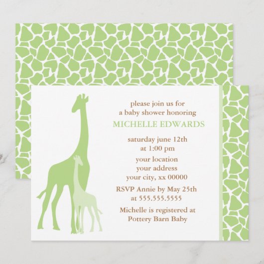 Groene Giraffes Neutraal Baby shower Kaart (Voorkant / Achterkant)