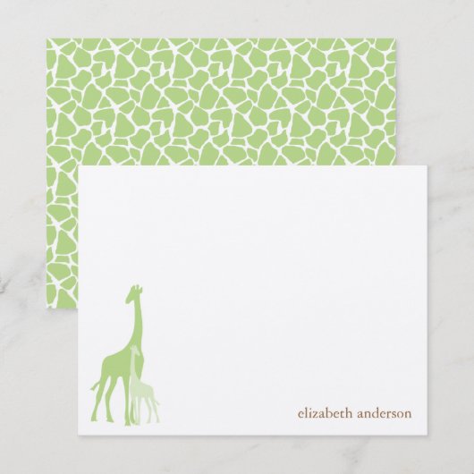 Groene Giraffes Platte dank Bedankkaart (Voorkant / Achterkant)