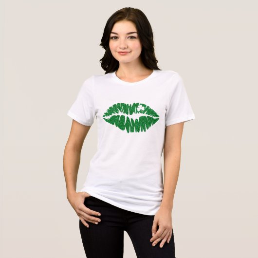 Groene Girly Glitter Shamrock Lips | St. Patrick's Tri-Blend Shirt (Voorkant volledig)