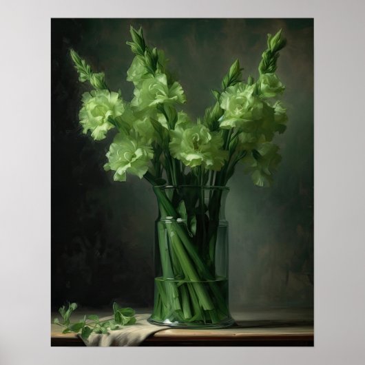 Groene Gladiolus Bloemen Art Print Poster (Voorkant)