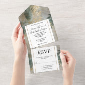 Groene Glam Chique Goud Wit Tropisch Bladeren All In One Uitnodiging (Afscheurbaar)