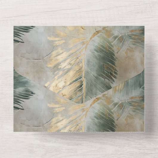 Groene Glam Chique Goud Wit Tropisch Bladeren All In One Uitnodiging (Achterkant)