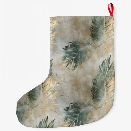 Groene Glam Chique Goud Wit Tropisch Bladeren Grote Kerstsok (Achterkant)