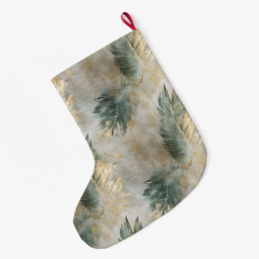 Groene Glam Chique Goud Wit Tropisch Bladeren Grote Kerstsok (Achterkant (Hangend))