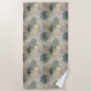 Groene Glam Chique Goud Wit Tropisch Bladeren Strandlaken