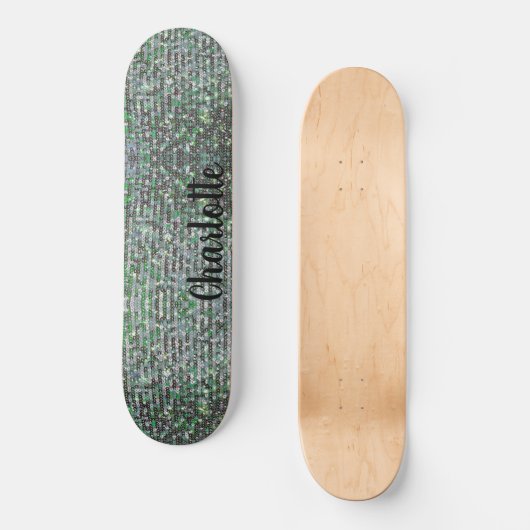 Groene glam sprankelende glitter pailletten persoonlijk skateboard (Voorkant)