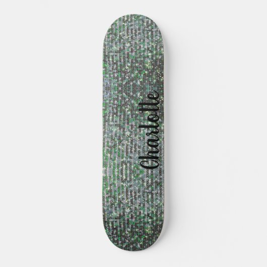 Groene glam sprankelende glitter pailletten persoonlijk skateboard (Voorkant)