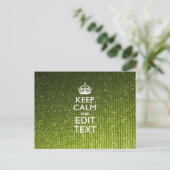 Groene glamour Keep Calm Jouw tekst Briefkaart (Staand voorkant)