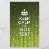 Groene glamour Keep Calm Jouw tekst Briefpapier (Voorkant)