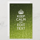 Groene glamour Keep Calm Jouw tekst Briefpapier (Voorkant / Achterkant)