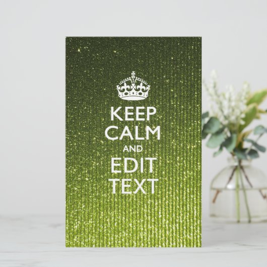 Groene glamour Keep Calm Jouw tekst Briefpapier (Staand voorkant)