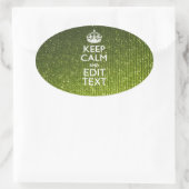 Groene glamour Keep Calm Jouw tekst Ovale Sticker (Tas)
