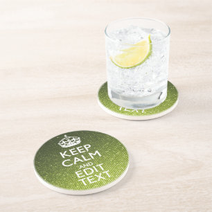 Groene glamour Keep Calm Jouw tekst Zandsteen Onderzetter