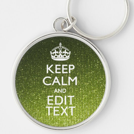 Groene Glamour Keep Calm Uw Tekst Sleutelhanger (Voorkant)