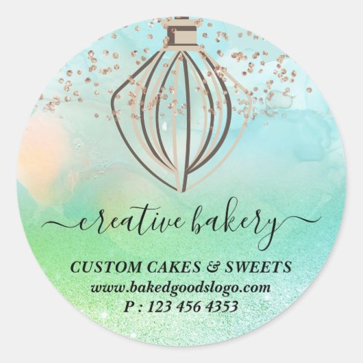Groene glans Bakkerij Gebak Cake Ronde Sticker (Voorkant)
