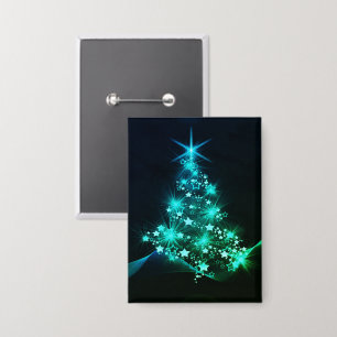 Groene glans van sterren op donkere kerstboom button