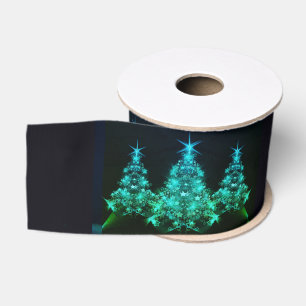 Groene glans van sterren op kerstbomen grosgrain lint
