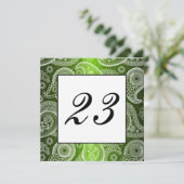 Groene glans witte kant paisley tafelnummer (Staand voorkant)