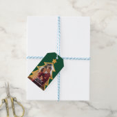 Groene Glanzende Kerstboom Gepersonaliseerde Foto Cadeaulabel (Met Touw)