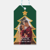 Groene Glanzende Kerstboom Gepersonaliseerde Foto Cadeaulabel (Achterkant)