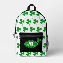 Groene Glanzende Klavertjes Monogram Groene Klaver Bedrukte Rugzak