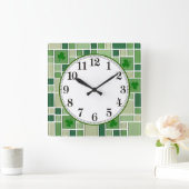 Groene glazen tegels en shamrocks vierkante klok (Huis)