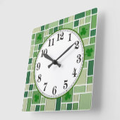 Groene glazen tegels en shamrocks vierkante klok (Hoek)