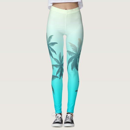 Groene gletsjergradiënt Vervagen palmbomen Leggings (Voorkant)
