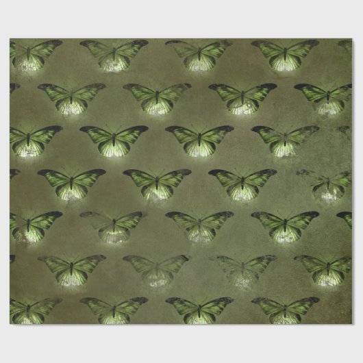 Groene Glimmer Vintage Vlinder Cadeaupapier (Vlak)