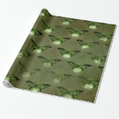 Groene Glimmer Vintage Vlinder Cadeaupapier (Uitgerold)
