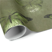 Groene Glimmer Vintage Vlinder Cadeaupapier (Rol Hoek)