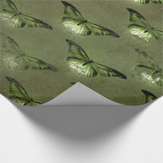 Groene Glimmer  Vlinder Cadeaupapier (Hoek)