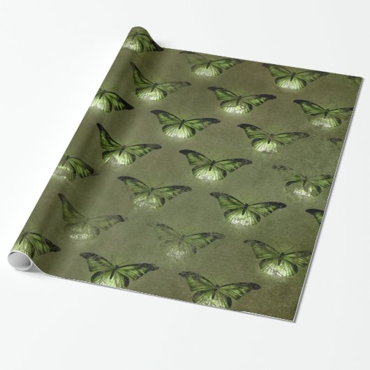 Groene Glimmer  Vlinder Cadeaupapier (Uitgerold)
