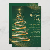 Groene glinsterende kerstboom nieuwjaarsfeest  kaart (Voorkant / Achterkant)