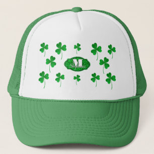 Groene glinsterende Shamrocks met monogram St Patr Trucker Pet