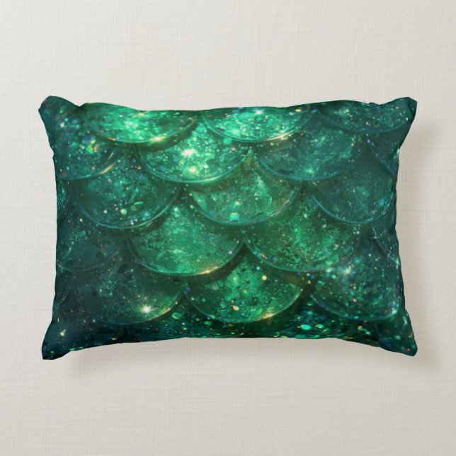 Groene Glinsterende Zeemeermin Print Accent Kussen (Voorkant)