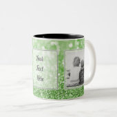 Groene Glitter 2 Afbeeldingen met tekst Ontwerp uw Tweekleurige Koffiemok (Voorkant rechts)