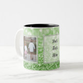 Groene Glitter 2 Afbeeldingen met tekst Ontwerp uw Tweekleurige Koffiemok (Voorkant links)